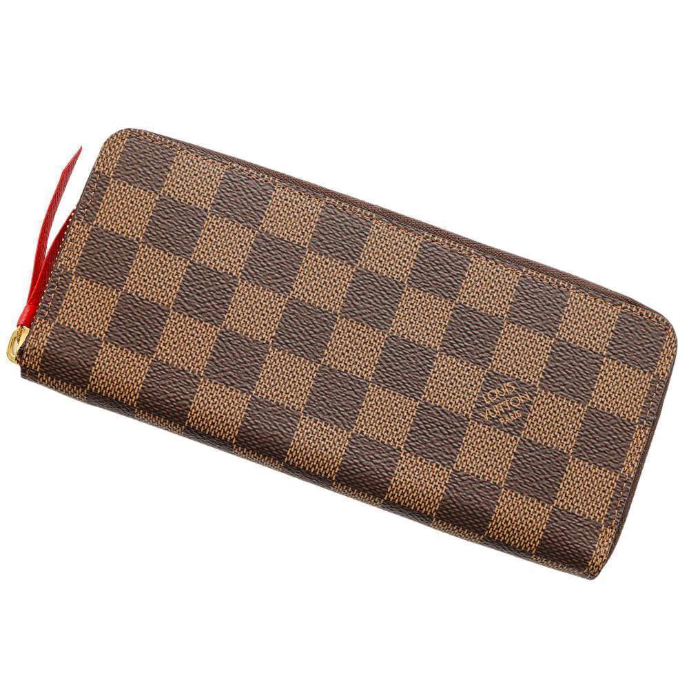 Louis Vuitton Ebene Brown Long Wallet Clemence Portefeuille Cerise Red
